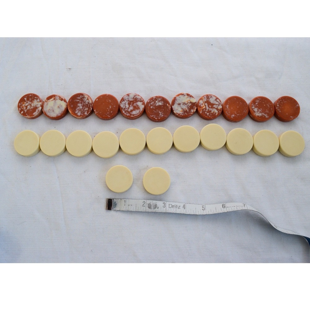 Bakelite Backgammon Checkers 1.25in Cream Butterscotch Marbled 24pc Vintage Set